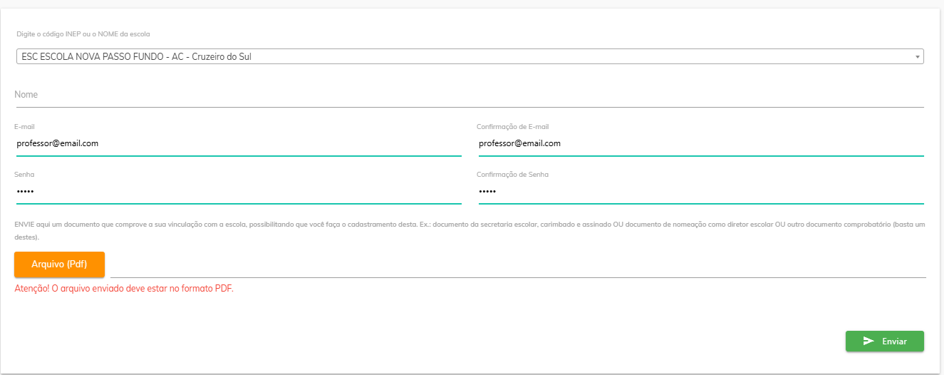 Formulário de dados